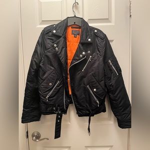 Alpha Industries Ladies black biker style fabric, zip up jacket, size medium